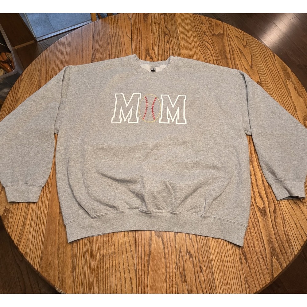 Gildan Women's Baseball/Softball Mom Gray Crew Neck Sweatshirt Size 2XL